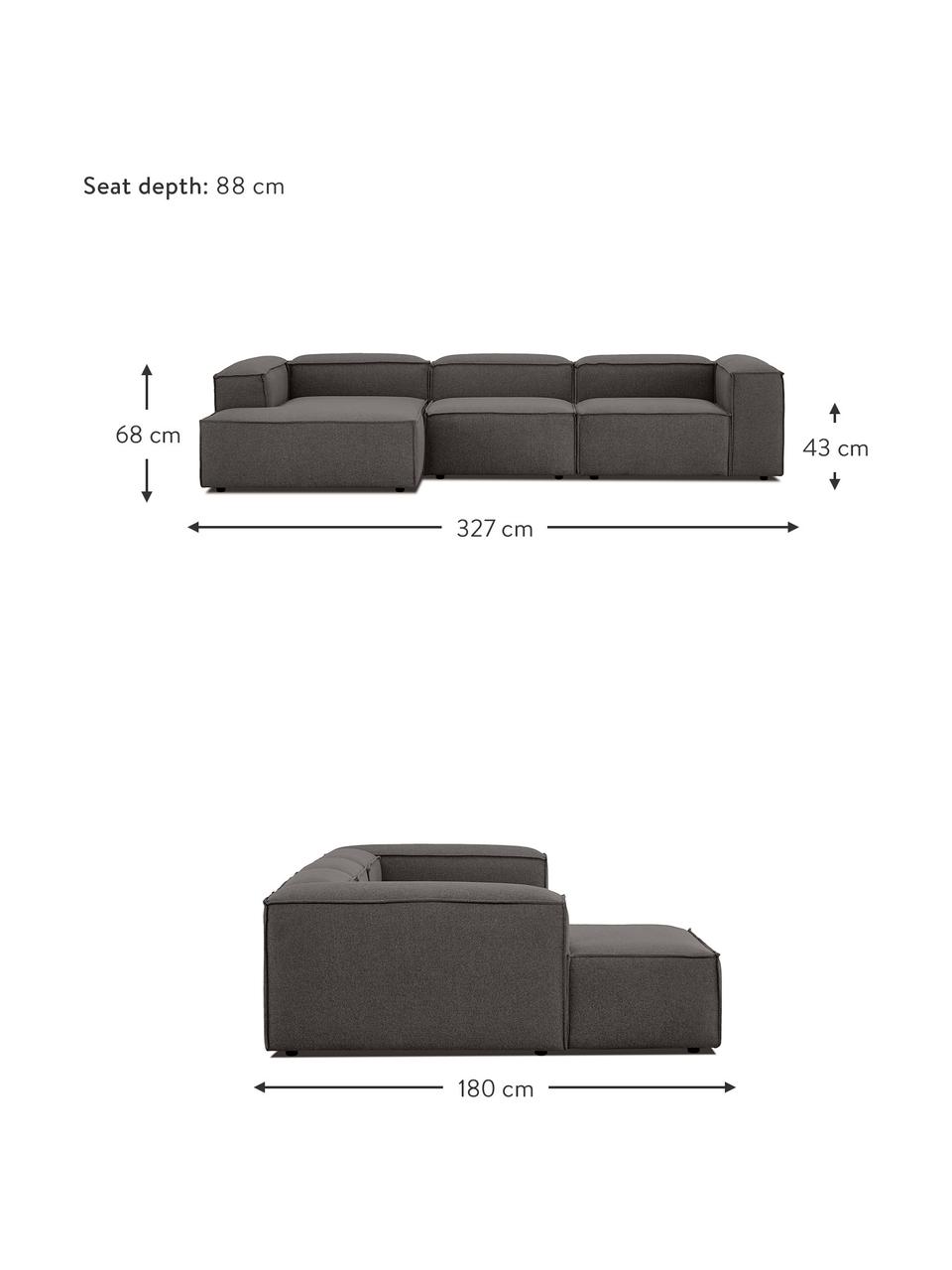 Canapé d'angle modulaire anthracite Lennon, Tissu anthracite, larg. 327 x prof. 180 cm, méridienne à gauche