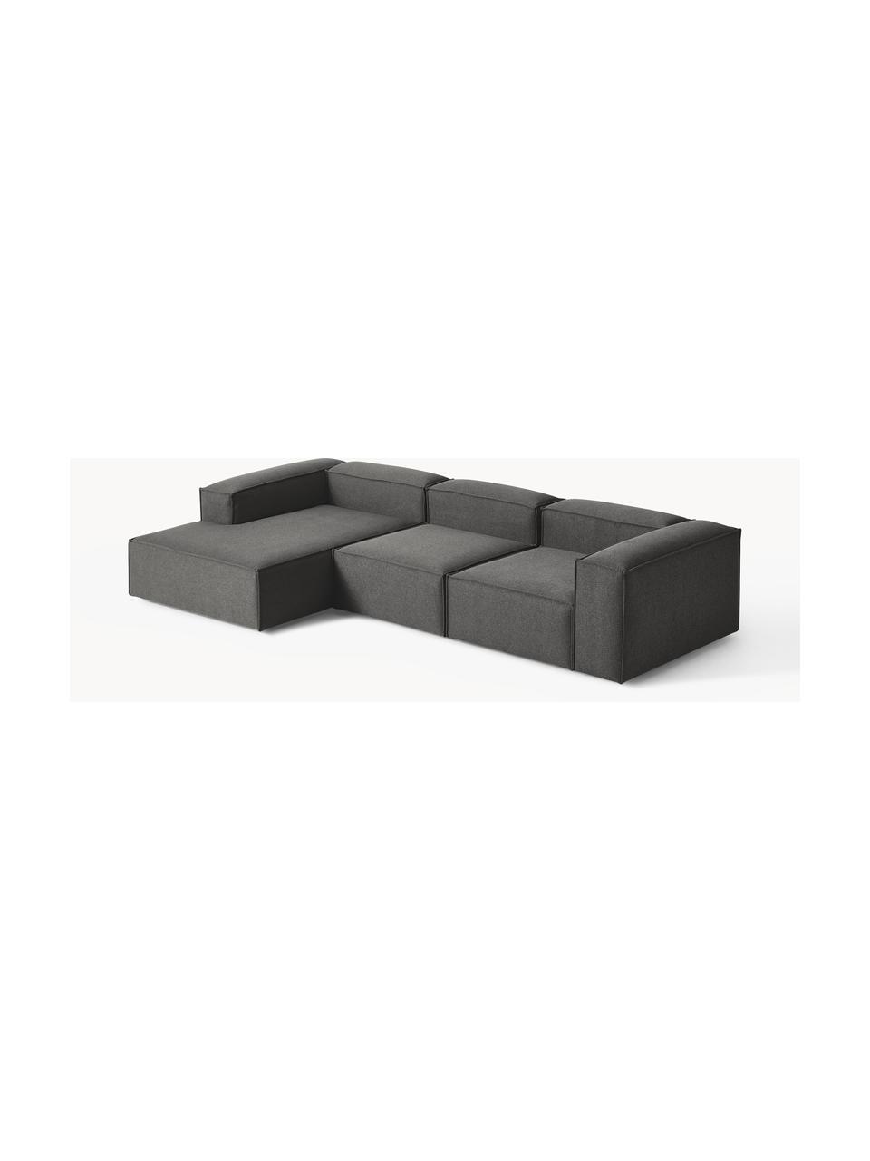 Modulares Ecksofa Lennon, Bezug: 100 % Polyester Der strap, Gestell: Massives Kiefernholz, Spe, Webstoff Anthrazit, B 327 x T 180 cm, Eckteil links