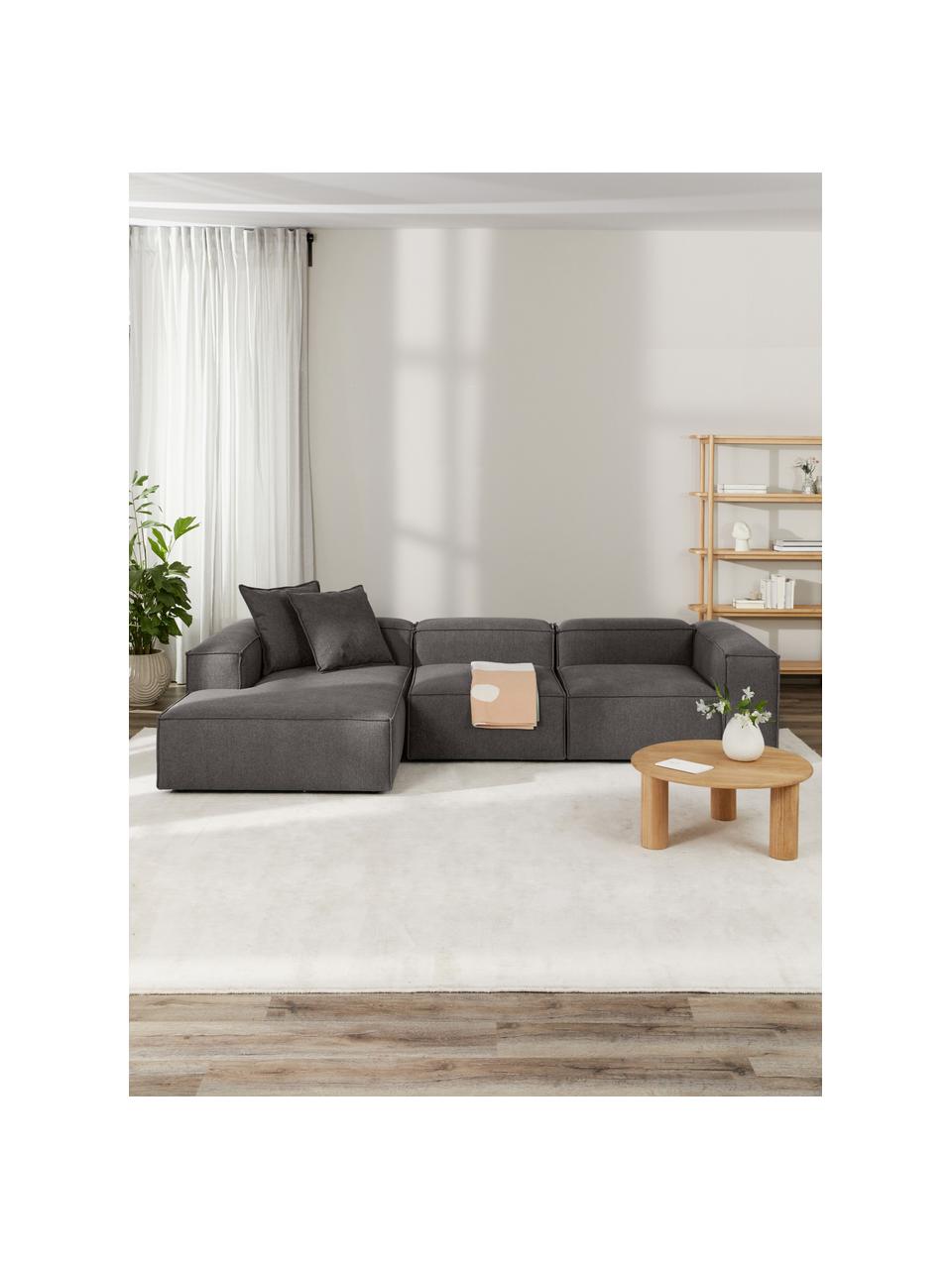 Modulares Ecksofa Lennon, Bezug: 100 % Polyester Der strap, Gestell: Massives Kiefernholz, Spe, Webstoff Anthrazit, B 327 x T 180 cm, Eckteil links