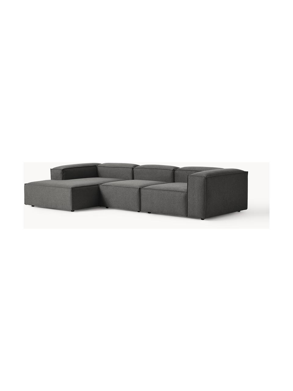 Modulares Ecksofa Lennon, Bezug: 100 % Polyester Der strap, Gestell: Massives Kiefernholz, Spe, Füße: Kunststoff Dieses Produkt, Webstoff Anthrazit, B 327 x T 180 cm, Eckteil links