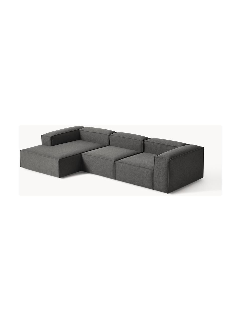 Modulares Ecksofa Lennon, Bezug: 100 % Polyester Der strap, Gestell: Massives Kiefernholz, Spe, Webstoff Anthrazit, B 327 x T 180 cm, Eckteil links