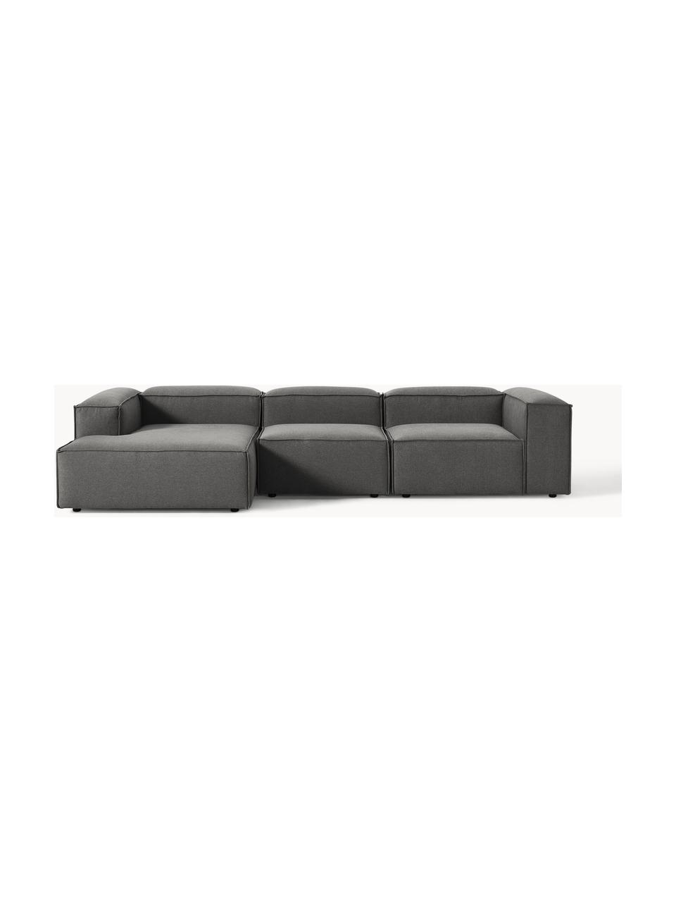 Narożna sofa modułowa Lennon, Tapicerka: 100% poliester Dzięki tka, Stelaż: lite drewno sosnowe, skle, Nogi: tworzywo sztuczne Ten pro, Antracytowa tkanina, S 327 x G 180 cm, lewostronna