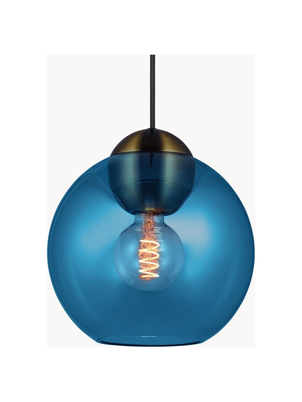 Lampa wisząca ze szkła Bubbles, różne rozmiary, Niebieski, odcienie złotego z antycznym wykończeniem, Ø 14 x W 14 cm