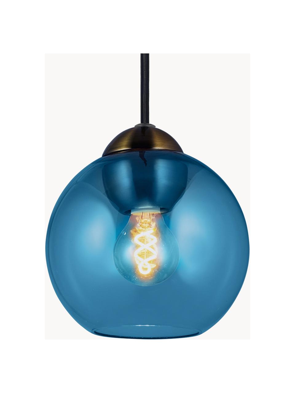 Lampa wisząca ze szkła Bubbles, różne rozmiary, Niebieski, odcienie złotego z antycznym wykończeniem, Ø 14 x W 14 cm