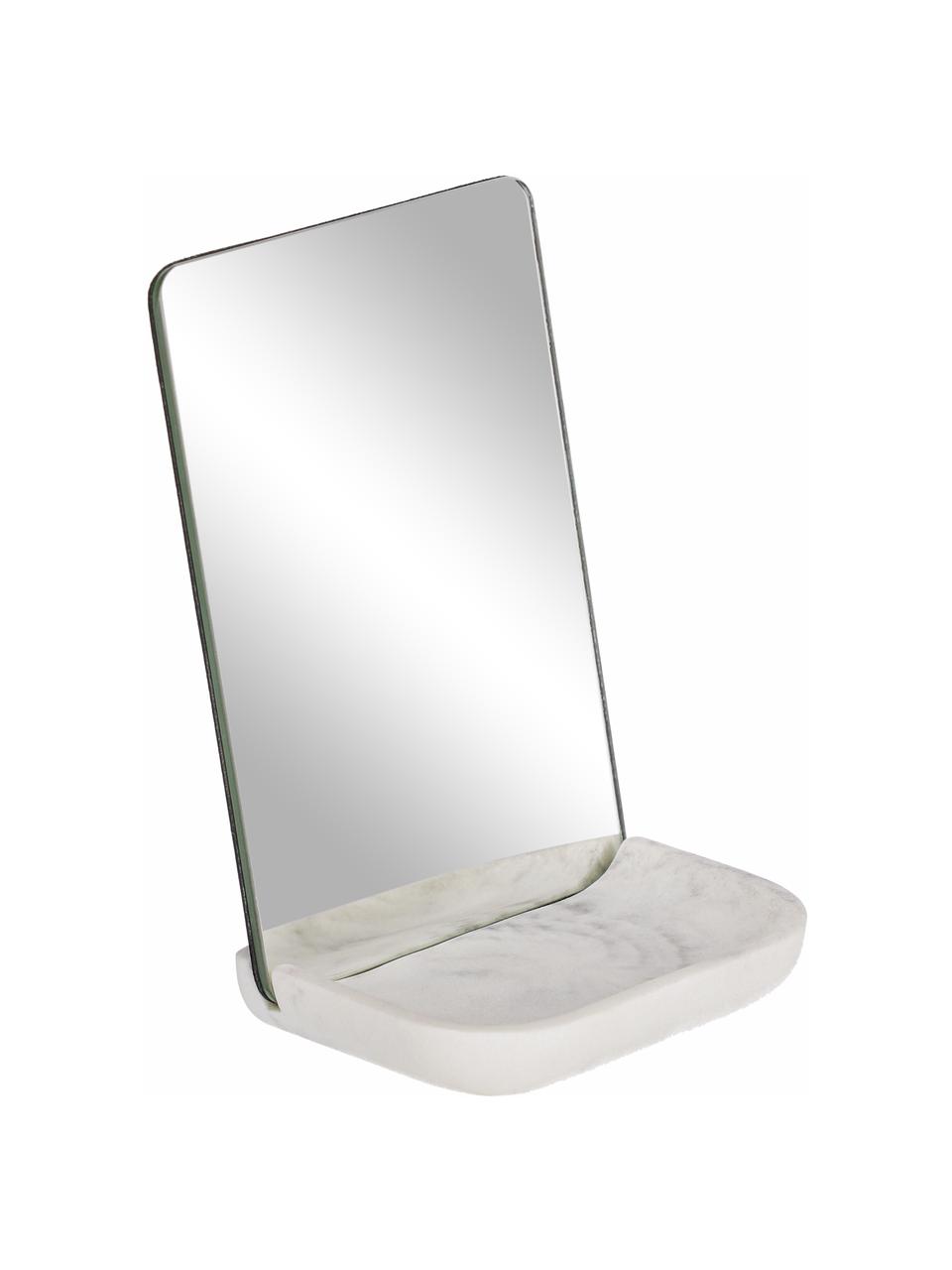 Kosmetické zrcadlo s policí s mramorým vzhledem Sharif, Bílá, šedá, Š 12 cm, V 18 cm
