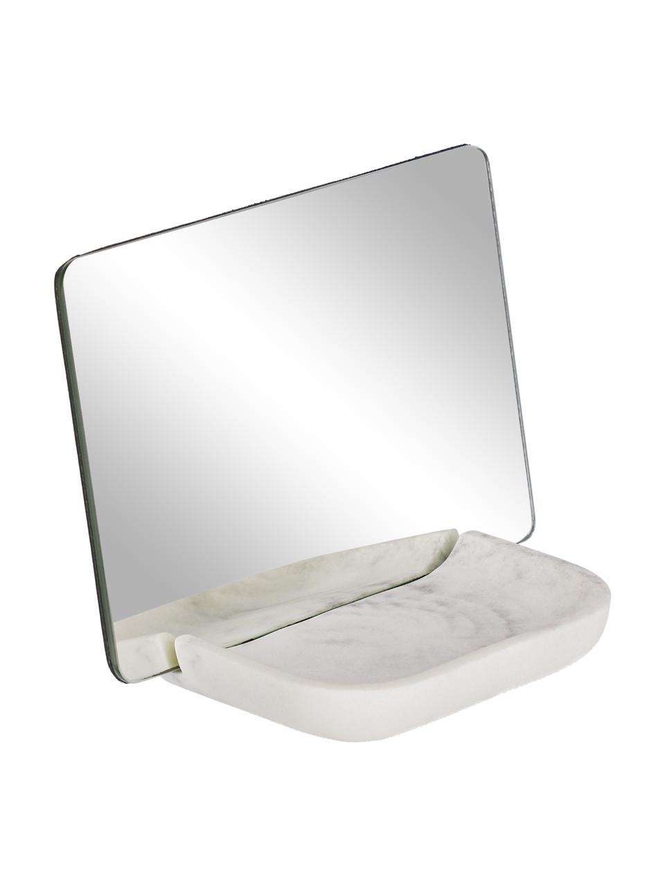 Specchio cosmetico con piccola mensola in marmo Sharif, Superficie dello specchio: lastra di vetro, Bianco, grigio, Larg. 12 x Alt. 18 cm