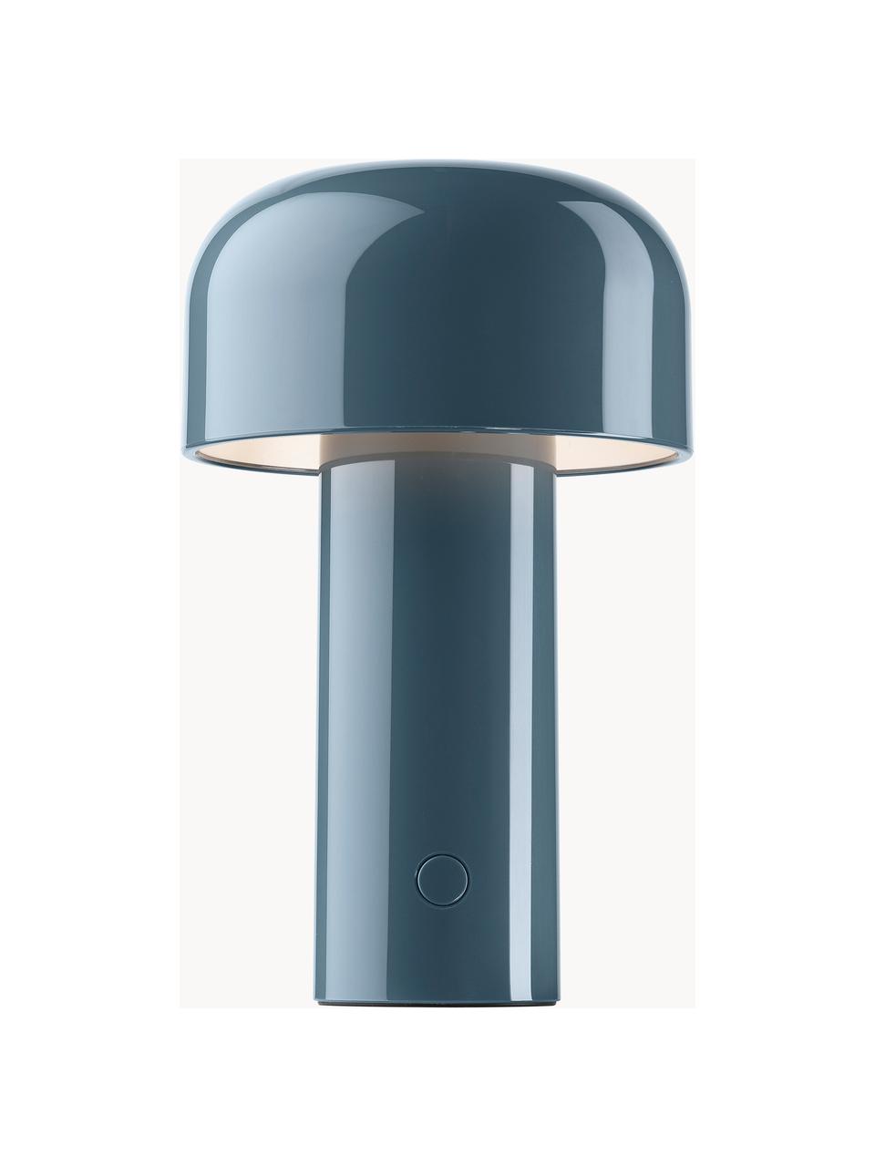 Kleine mobiele LED tafellamp Bellhop, dimbaar, Kunststof, Grijsblauw, glanzend, Ø 13 x H 20 cm