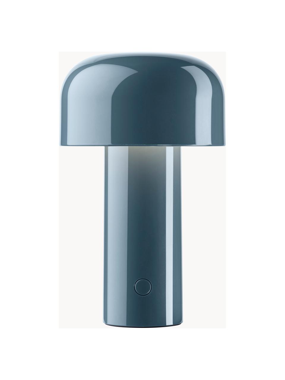 Kleine mobile LED-Tischlampe Bellhop, dimmbar, Kunststoff, Graublau, glänzend, Ø 13 x H 20 cm