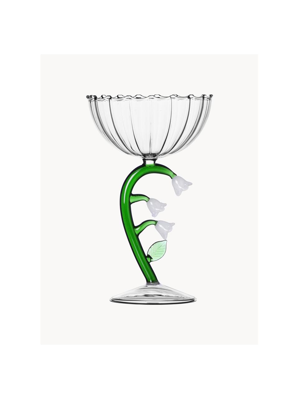 Ručne vyrobený pohár na šampanské Botanica, Borosilikátové sklo, Priehľadná, zelená, biela, Ø 11 x V 18 cm, 280 ml
