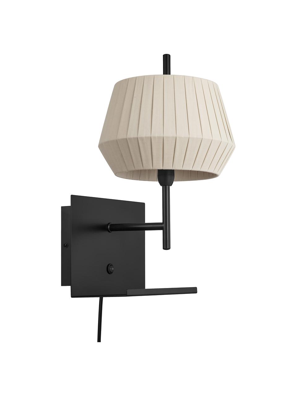 Klassieke wandlamp Dicte met stekker, Lampenkap: stof, Beige, zwart, B 21 cm x H 38 cm