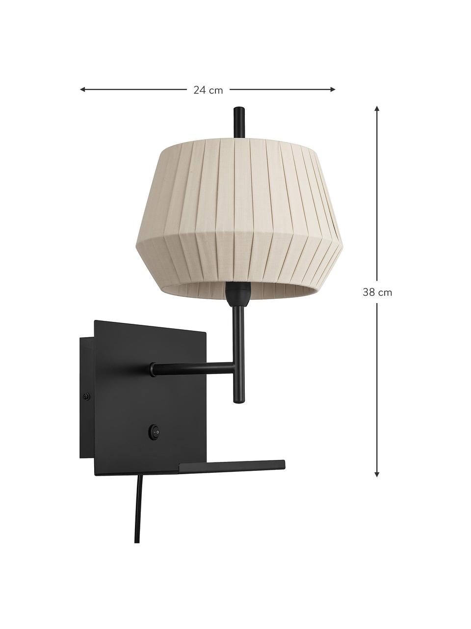 Klassieke wandlamp Dicte met stekker, Lampenkap: stof, Beige, zwart, B 21 cm x H 38 cm