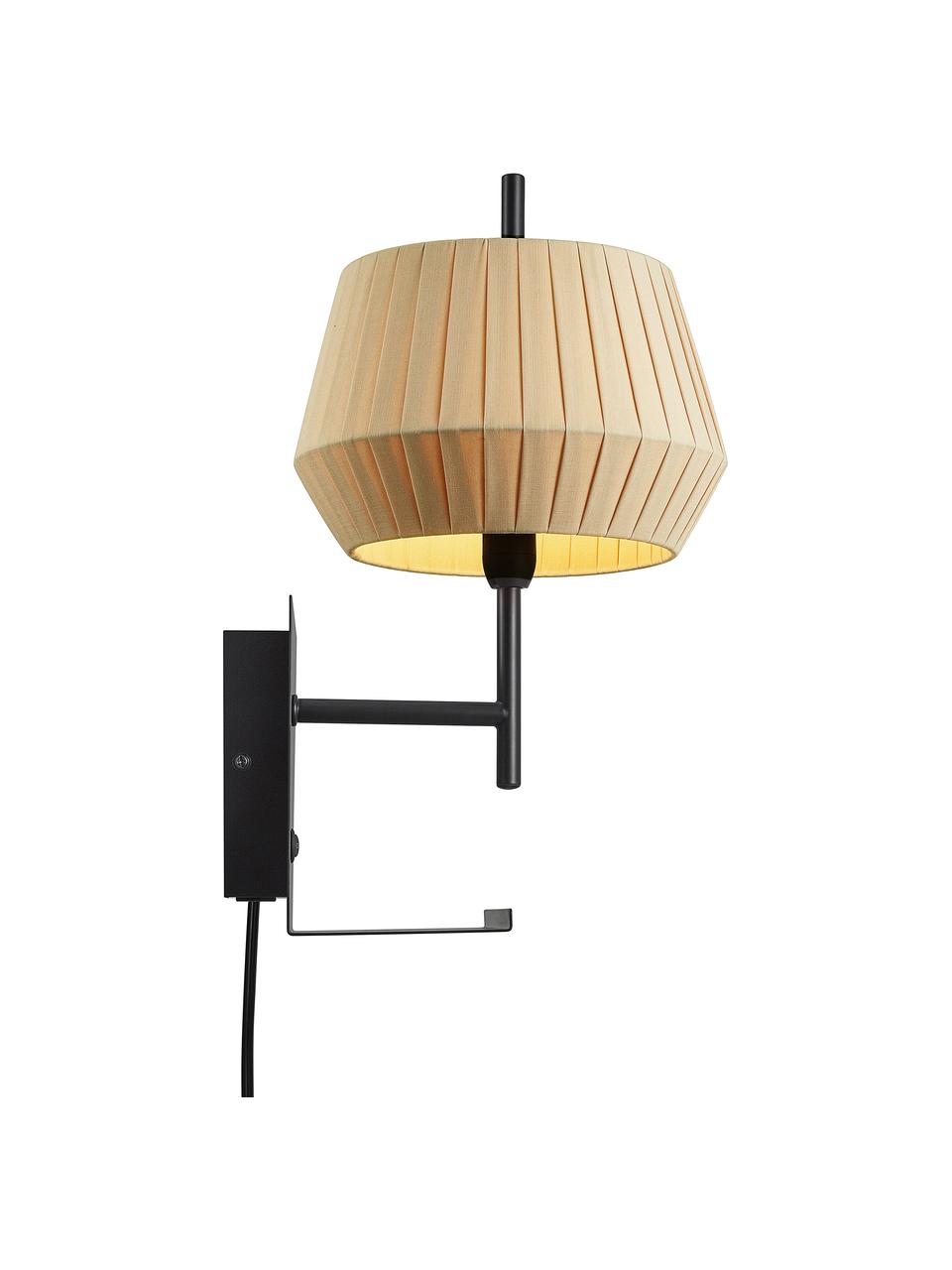 Klassieke wandlamp Dicte met stekker, Lampenkap: stof, Beige, zwart, B 21 cm x H 38 cm