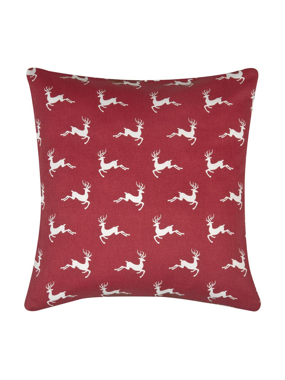 Kissenhülle Deers in Rot/Weiss, 100% Baumwolle, Panamabindung, Dunkelrot, Ecru, 40 x 40 cm