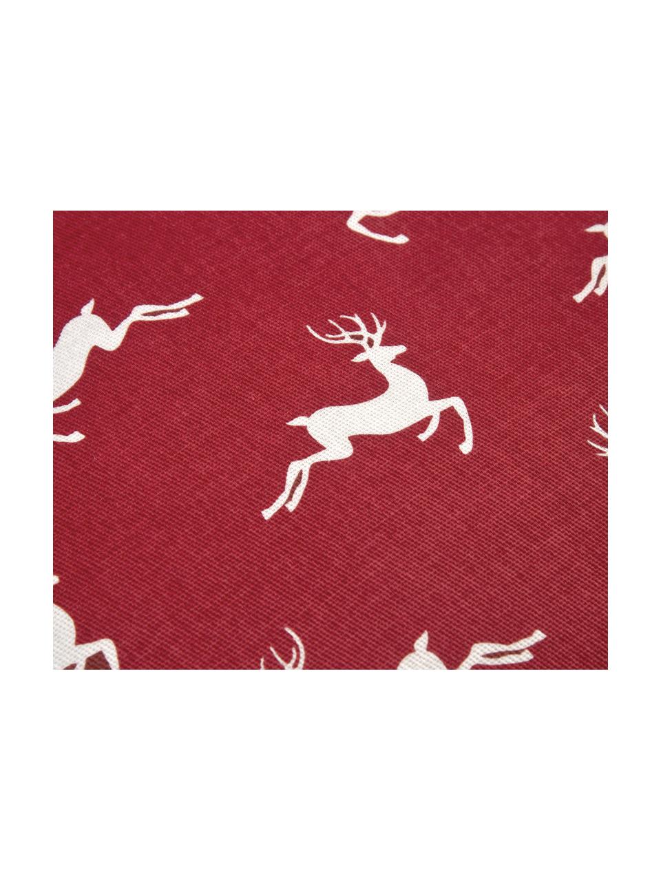Federa natalizia con cervi Deers, 100% cotone, tessuto panama, Rosso scuro, ecru, Larg. 40 x Lung. 40 cm