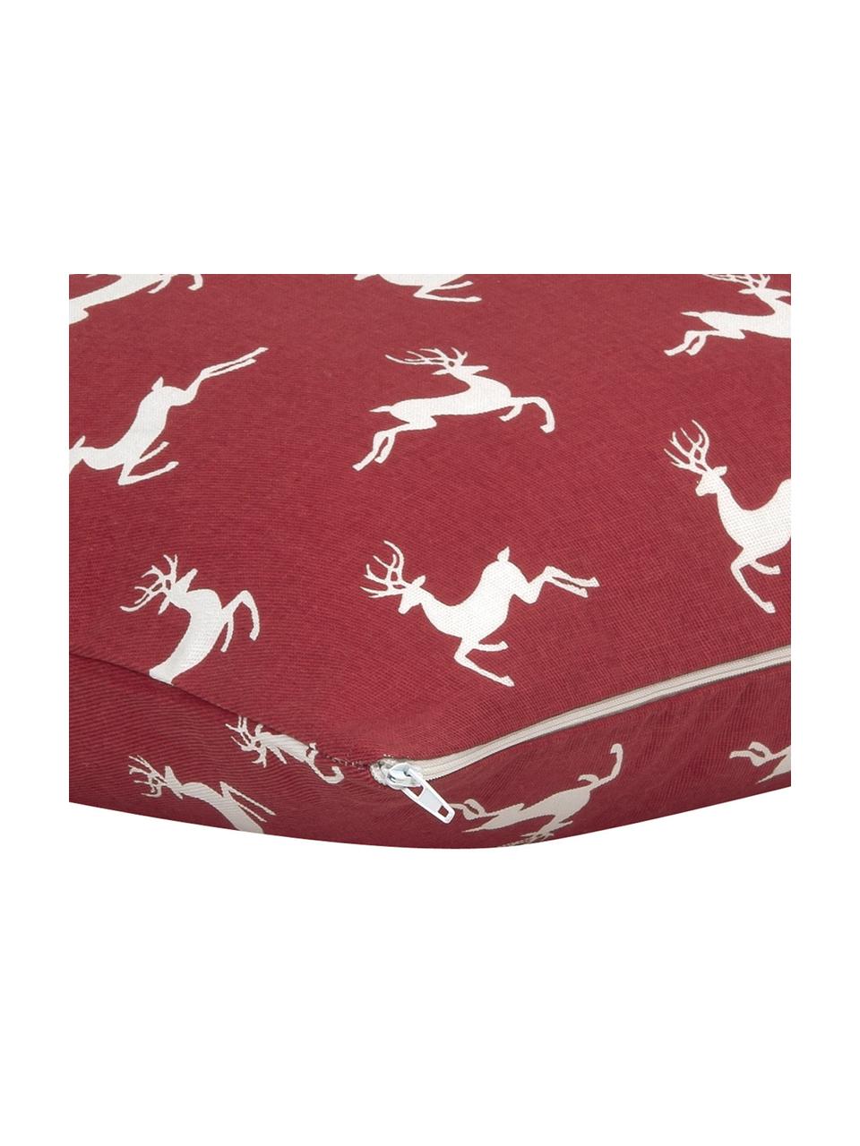 Kissenhülle Deers in Rot/Weiß, 100% Baumwolle, Panamabindung, Dunkelrot, Ecru, 40 x 40 cm