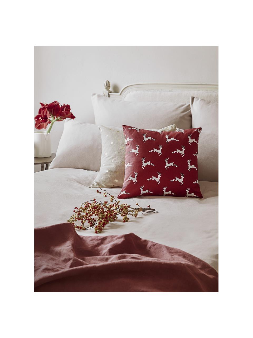 Poszewka na poduszkę Deers, 100% bawełna, splot panama, Ciemny czerwony, beżowy, S 40 x D 40 cm