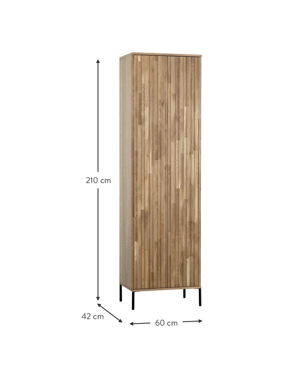 Armadio con fronte in legno di quercia scanalato Avourio, Piedini: metallo rivestito, Beige, Larg. 60 x Alt. 210 cm