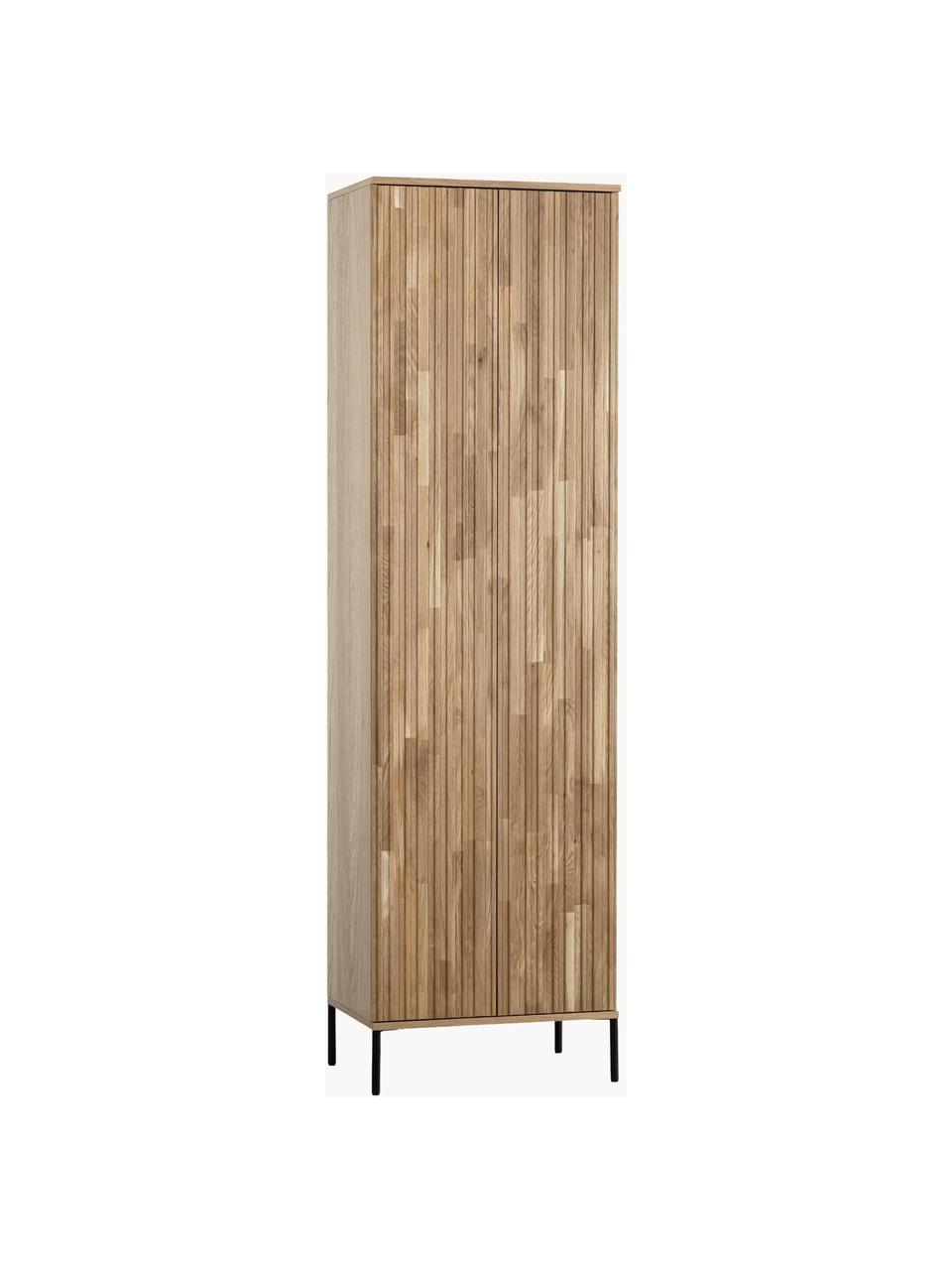 Schrank Avourio mit geriffelter Front aus Eichenholz, Korpus: Eichenholz, FSC-zertifizi, Füße: Metall, beschichtet, Eichenholz, B 60 x H 210 cm