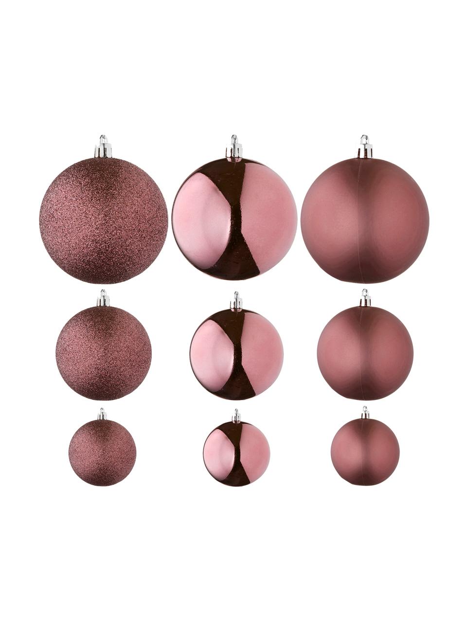 Set de bolas de Navidad Natalie, 46 uds., Plástico, Rosa oscuro, Set de diferentes tamaños