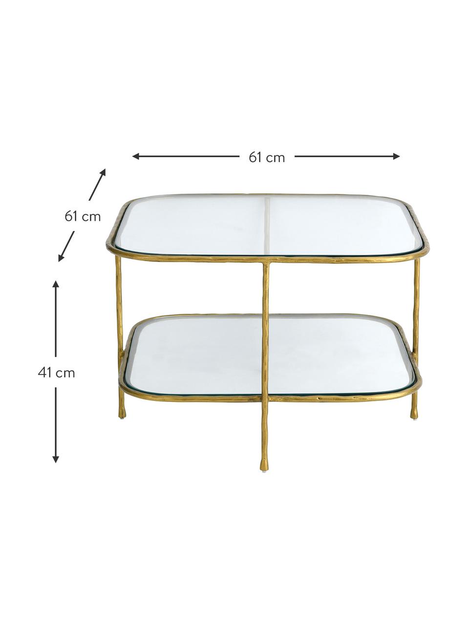 Glazen salontafel Petit, Tafelblad: gehard glas, Frame: gecoat metaal, Goudkleurig, B 61 x D 61 cm