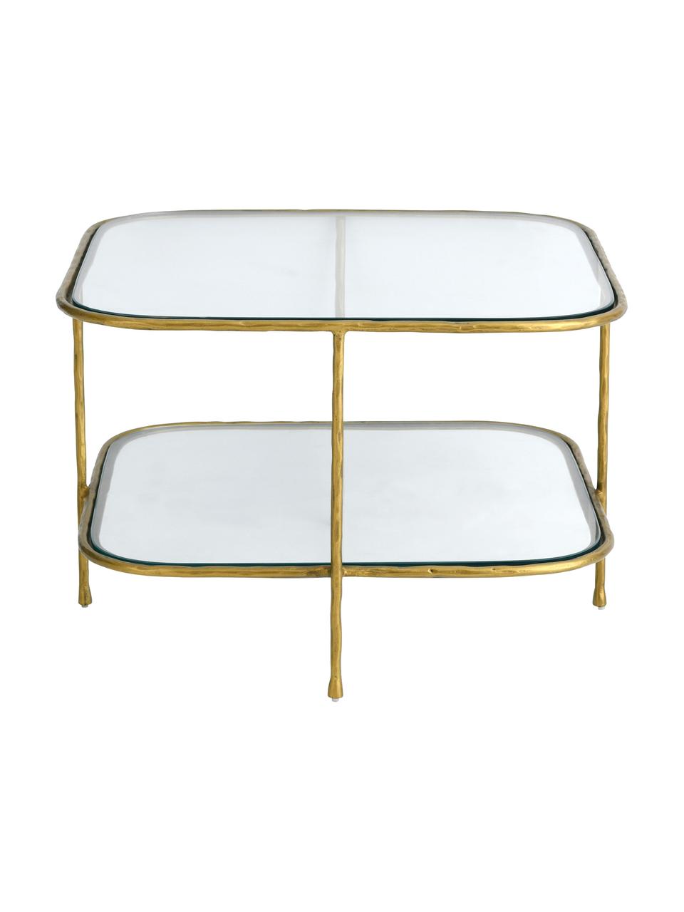 Glazen salontafel Petit, Tafelblad: gehard glas, Frame: gecoat metaal, Goudkleurig, B 61 x D 61 cm