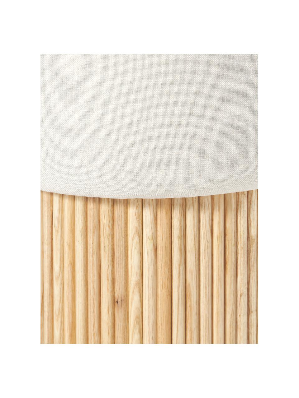 Puf s úložným prostorem Nala, krémově bílá, světlé dřevo, Ø 50 cm, V 44 cm