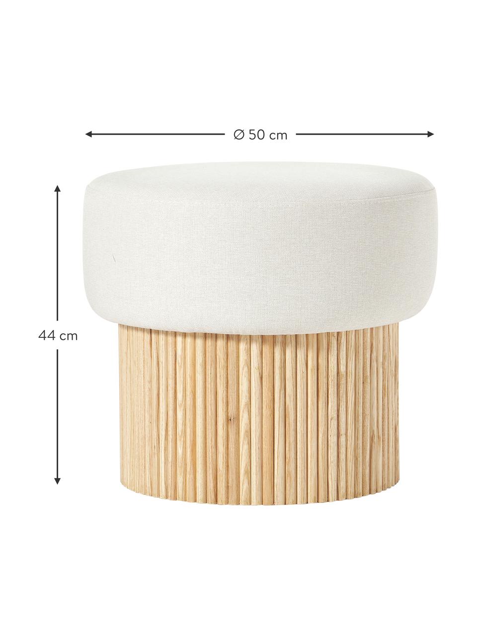Poef Nala met opbergruimte, Bekleding: 100% polyester, Frame: hout, FSC-gecertificeerd, Geweven stof crèmewit, helder hout, Ø 50 x H 44 cm