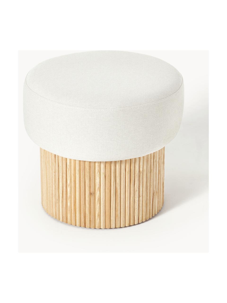 Pouf avec rangement Nala, Tissu blanc crème, bois clair, Ø 50 x haut. 44 cm