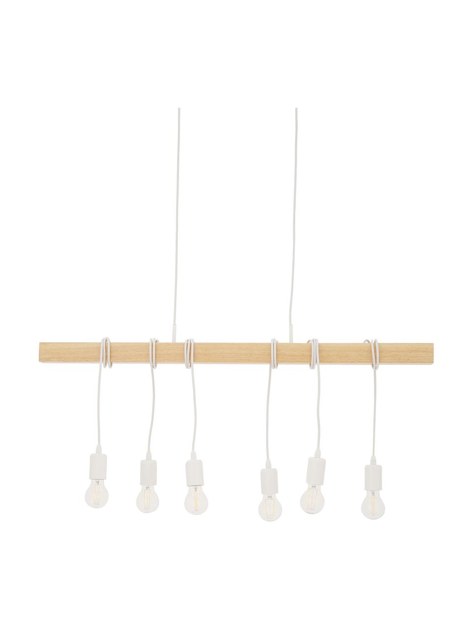 Grote hanglamp Townshend van hout, Baldakijn: gelakt staal, Wit, rubberhout, B 100  x D 10 cm