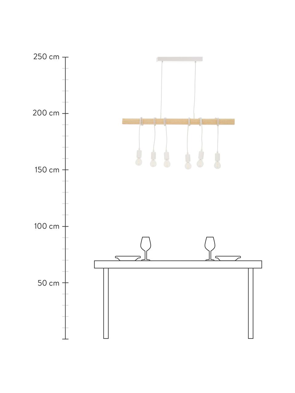 Lampada a sospensione in legno Townshend, Struttura: legno di albero della gom, Baldacchino: acciaio verniciato, Bianco, legno di caucciù, Larg. 100 x Prof. 10 cm