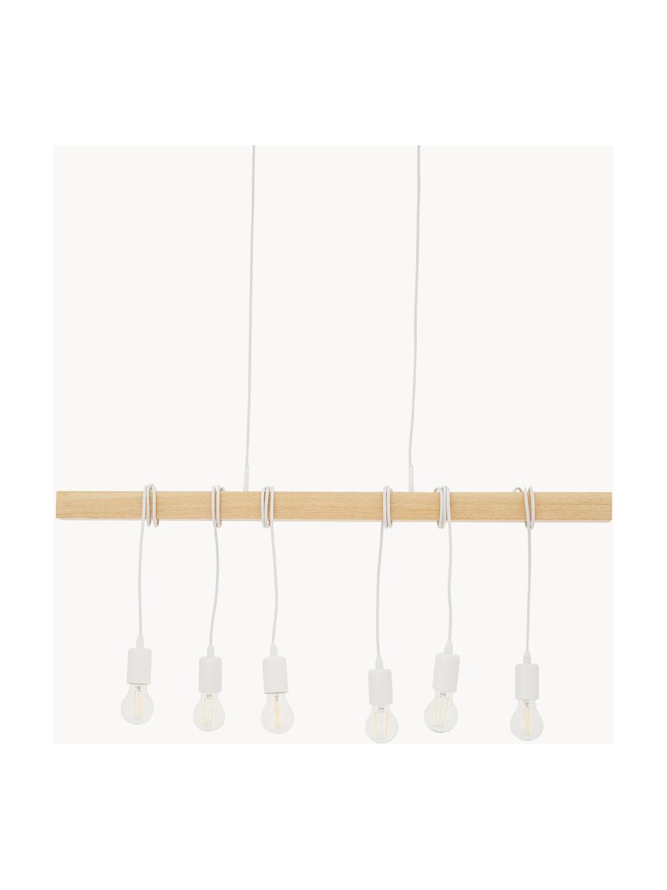 Grande suspension industrielle Townshend, Blanc, bois d'hévéa, larg. 100 x haut. 10 cm