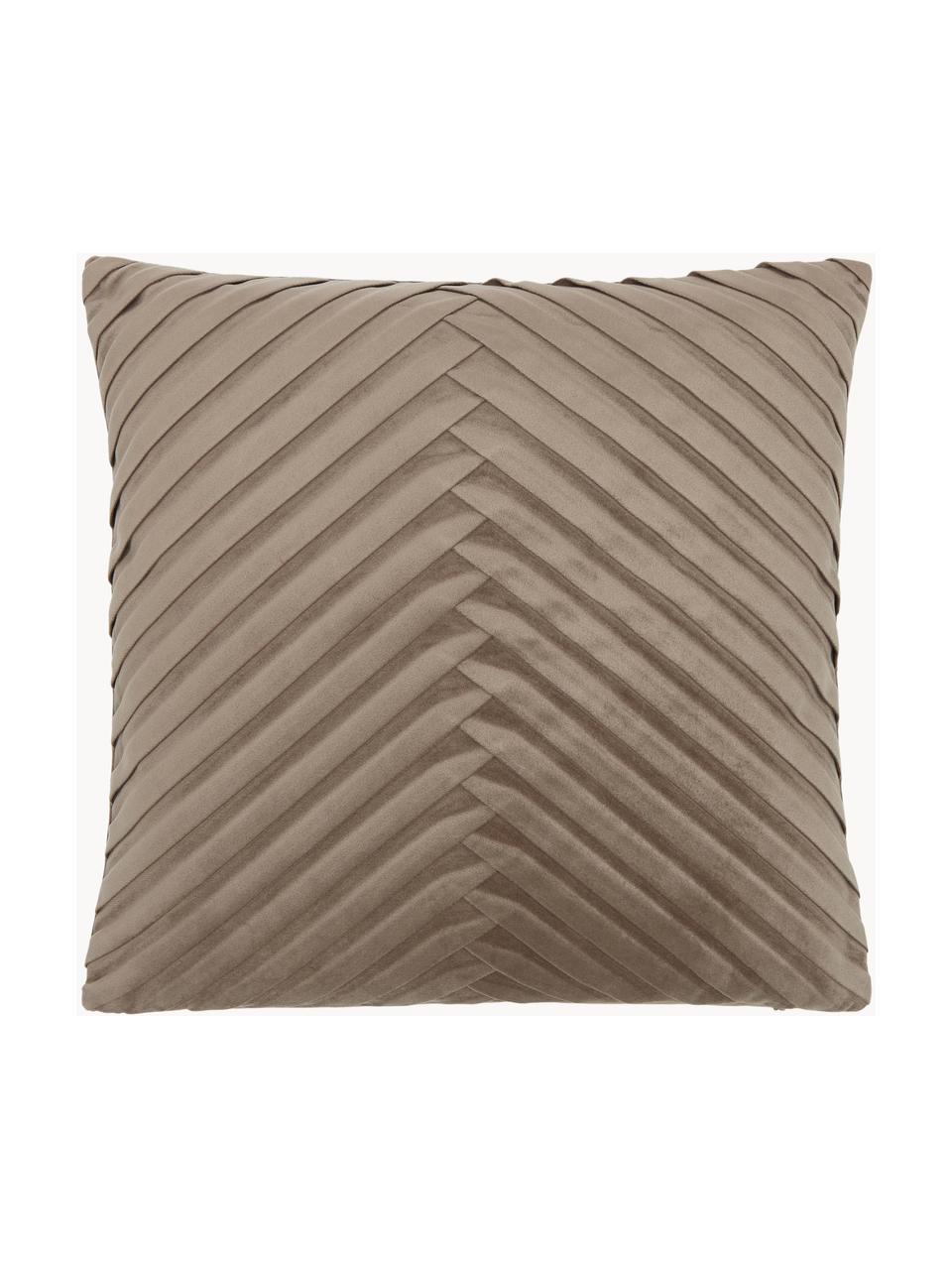 Fluwelen kussenhoes Lucie in taupe met structuur-oppervlak, 100% fluweel (polyester), Beige, B 45 x L 45 cm