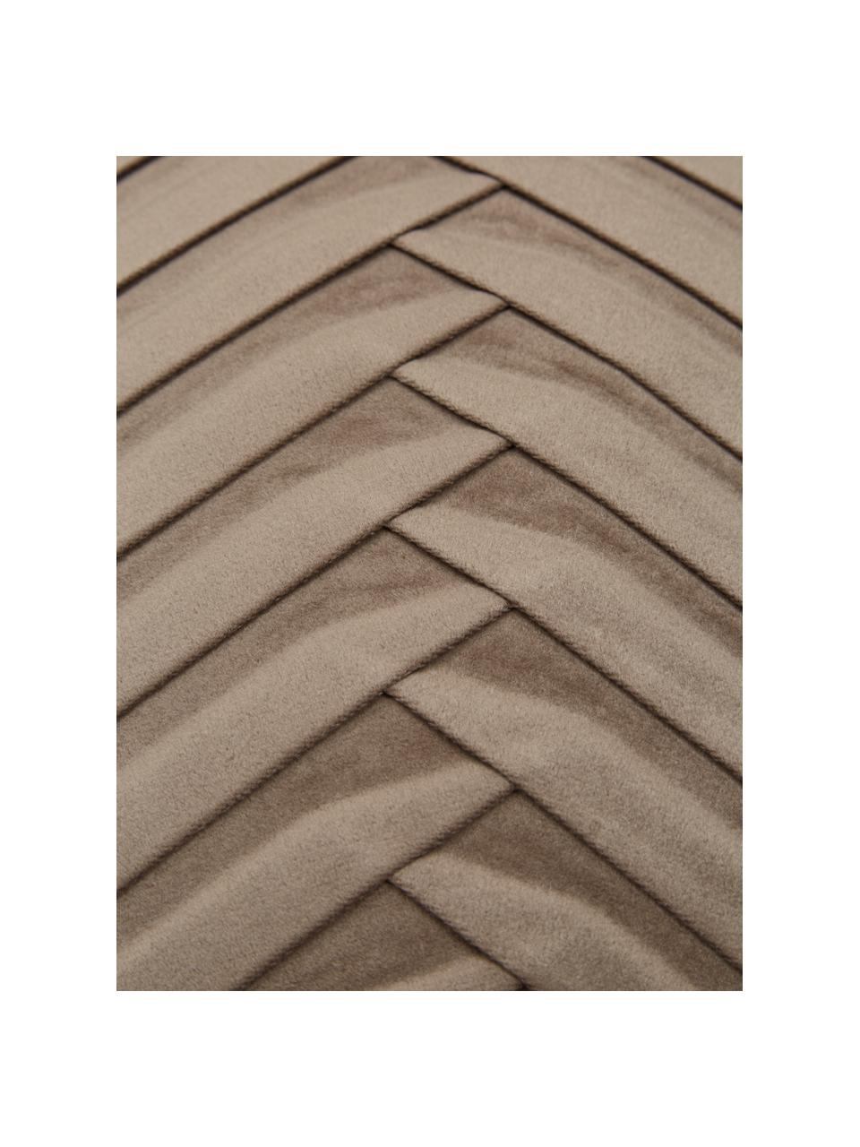 Fluwelen kussenhoes Lucie in taupe met structuur-oppervlak, 100% fluweel (polyester), Beige, B 45 x L 45 cm