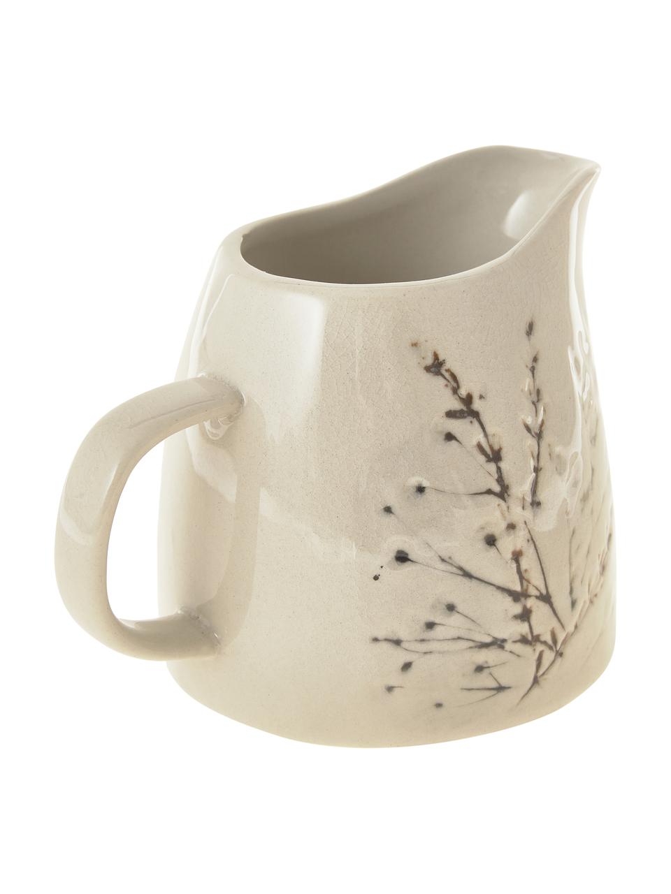Brocca da latte fatta a mano con motivo erba Bea, Gres, Beige, Ø 8 x Alt. 9 cm