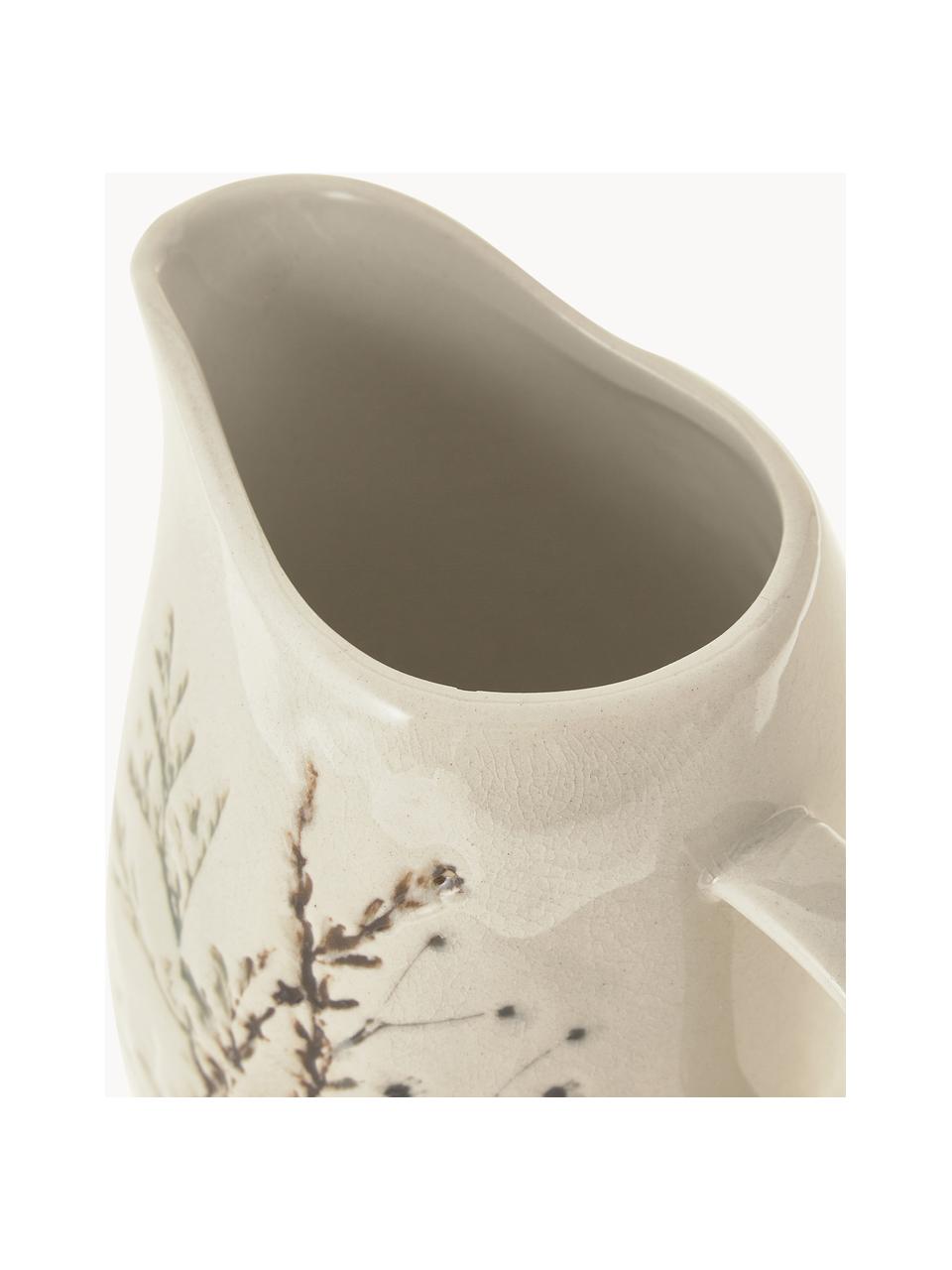 Handgemaakte melkkan Bea met grasmotief, Keramiek, Lichtbeige, Ø 8 x H 9 cm