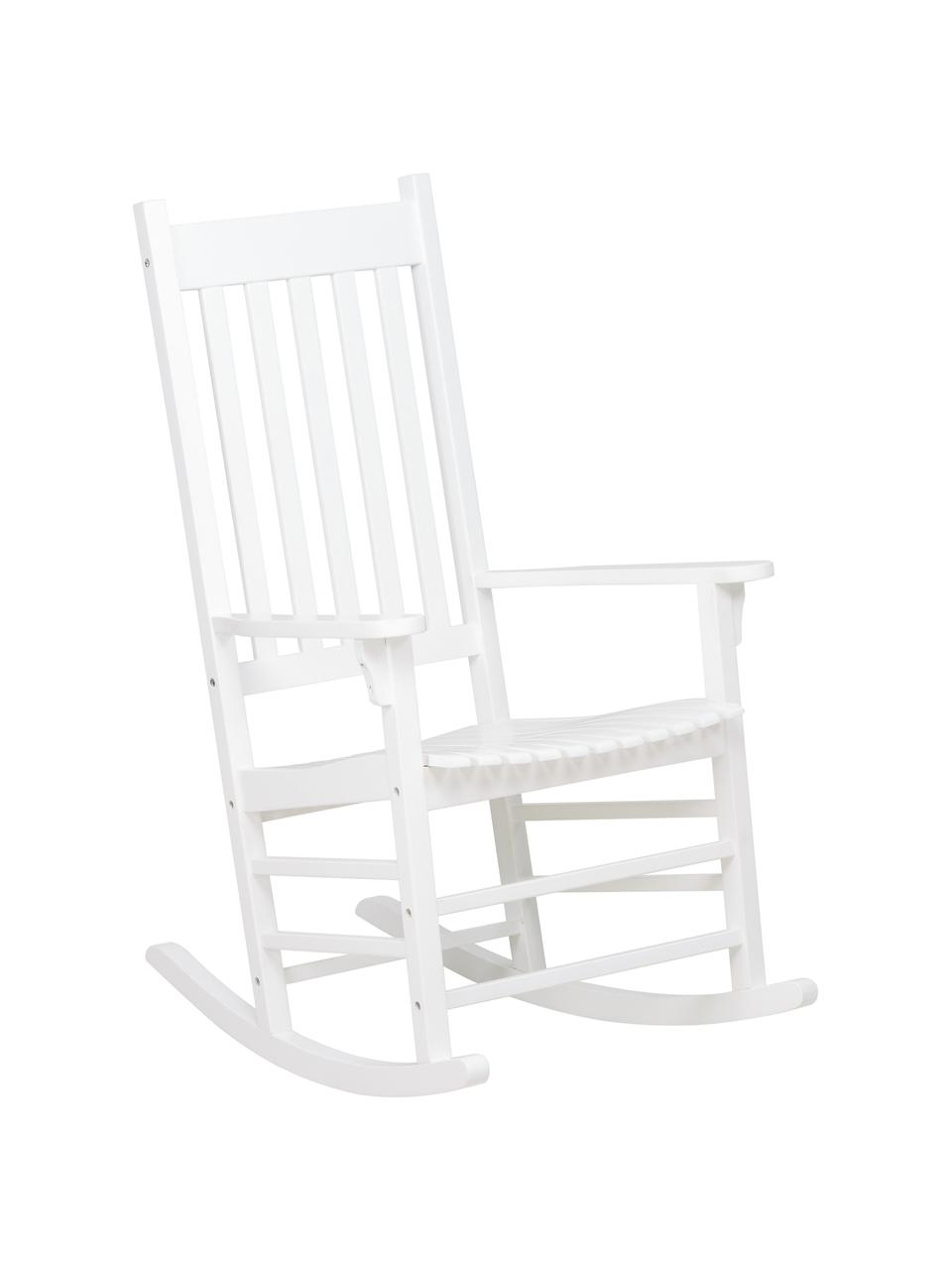 Fauteuil de jardin à bascule en bois blanc Bay, Bois d'acacia, laqué, Blanc, larg. 84 x prof. 68 cm