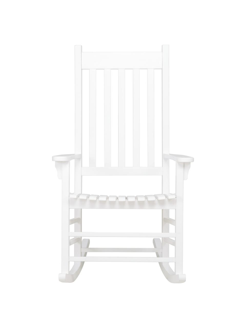 Fauteuil de jardin à bascule en bois blanc Bay, Bois d'acacia, laqué, Blanc, larg. 84 x prof. 68 cm