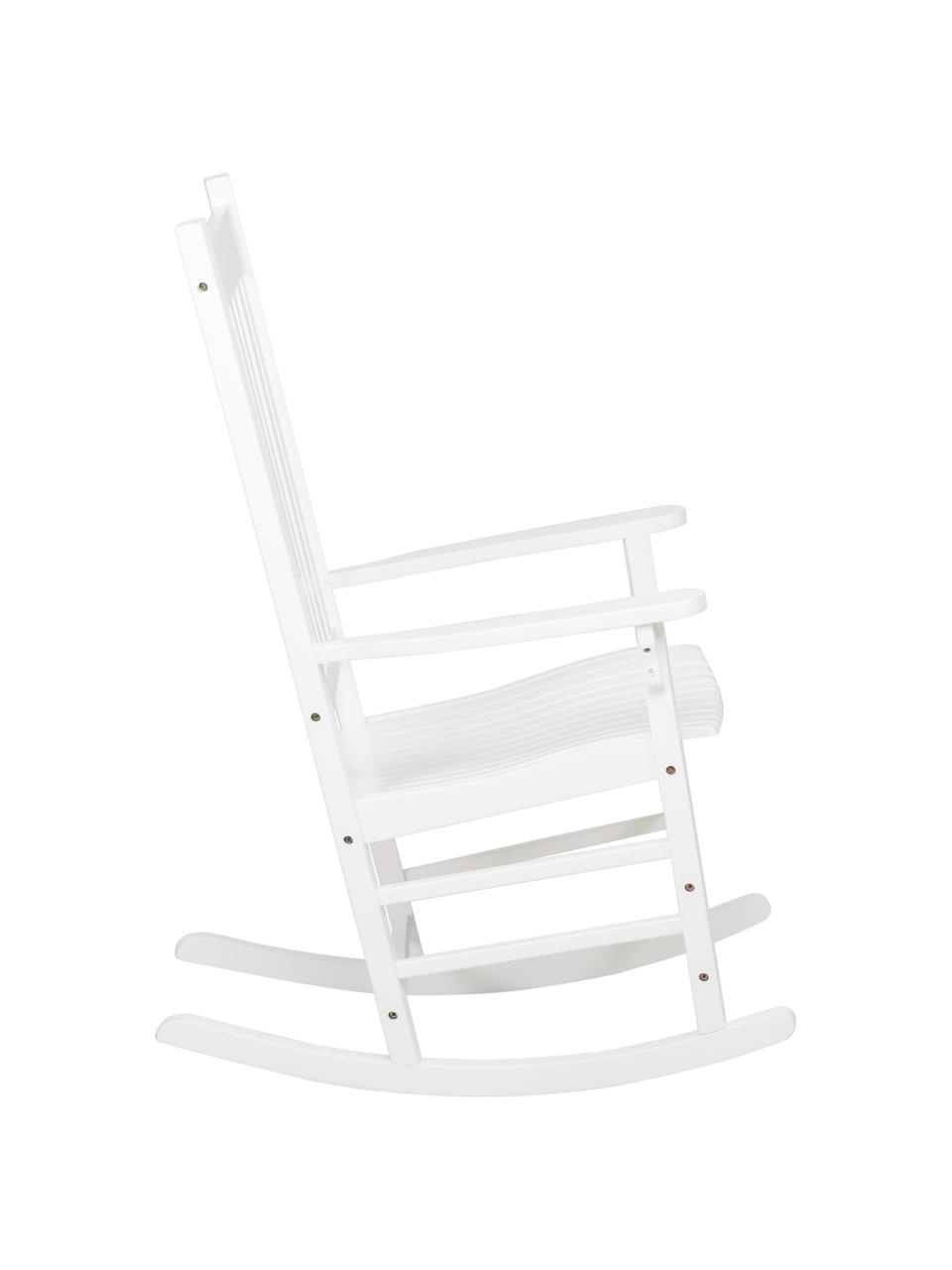 Fauteuil de jardin à bascule en bois blanc Bay, Bois d'acacia, laqué, Blanc, larg. 84 x prof. 68 cm