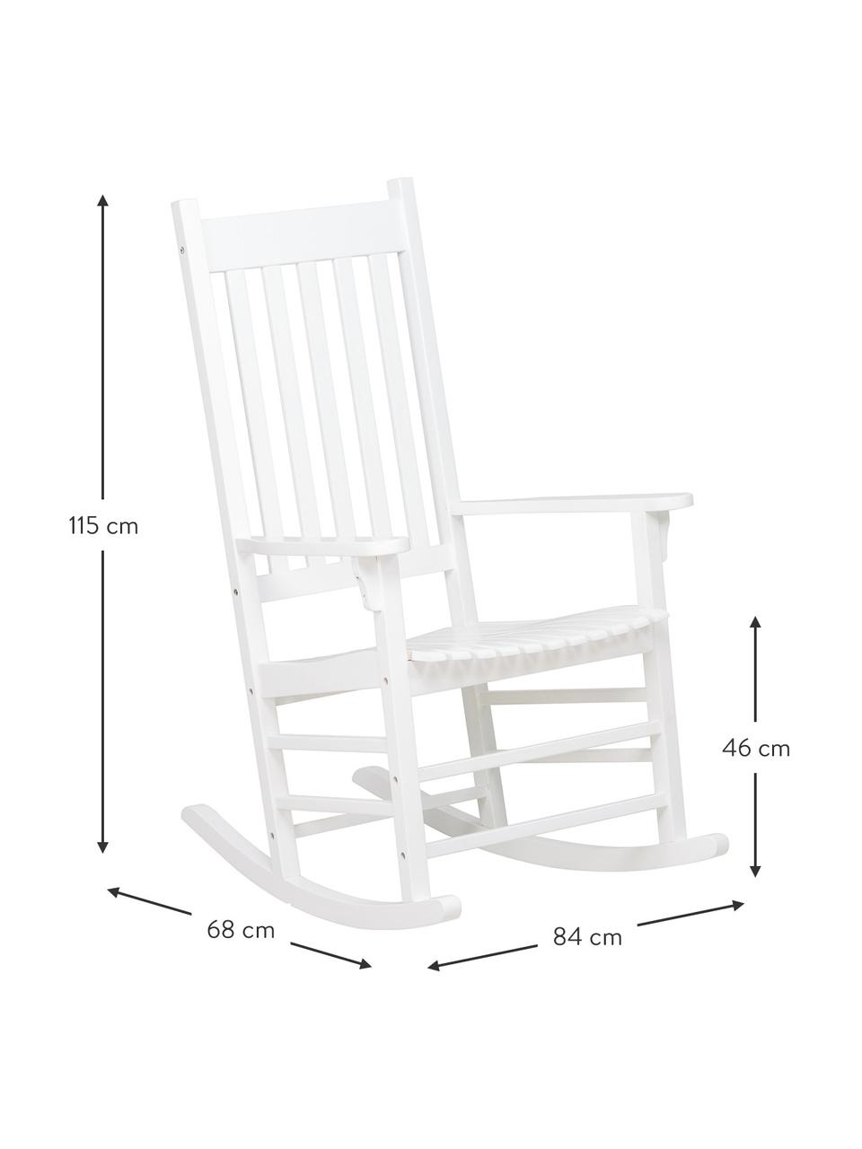 Fauteuil de jardin à bascule en bois blanc Bay, Bois d'acacia, laqué, Blanc, larg. 84 x prof. 68 cm