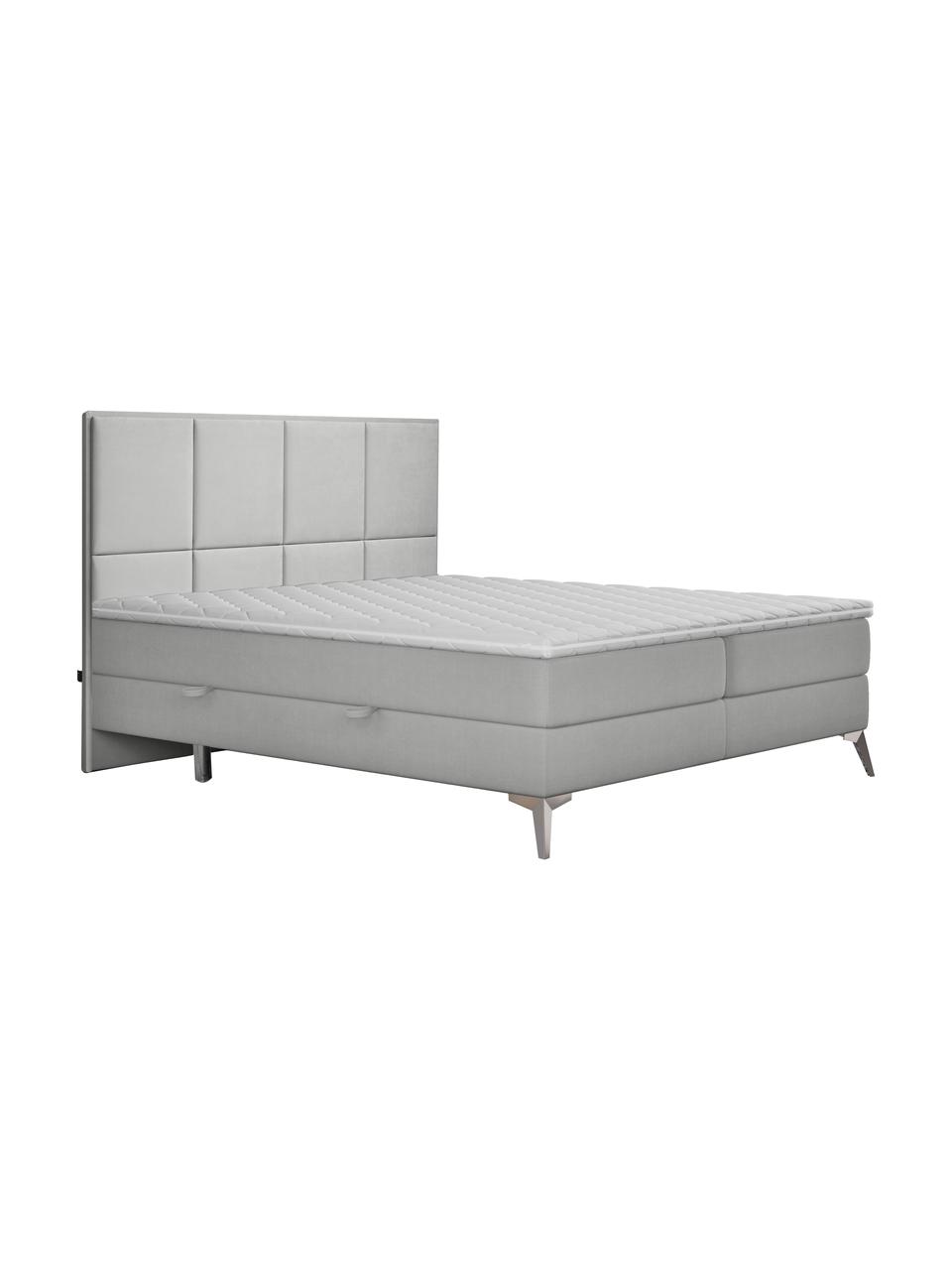 Sametová boxspring postel  s úložným prostorem Cube, Světle šedá, 140 x 200 cm, stupeň tvrdosti H3