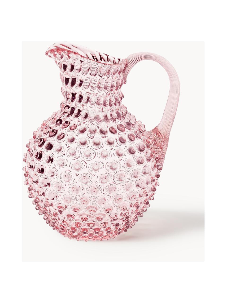 Dzbanek ze szkła dmuchanego Hobnail, 2 l, Szkło dmuchane, Blady różowy, transparentny, 2 l