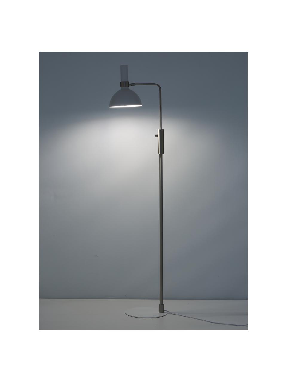 Dimbare leeslamp Larry van metaal, Lampenkap: gelakt metaal, Lampvoet: gelakt metaal, Wit, zilverkleurig, 33 x 146 cm