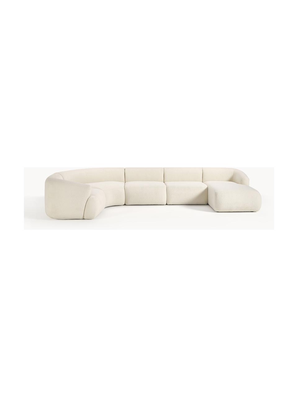 Divano componibile in teddy Sofia, Rivestimento: teddy (100% polipropilene, Struttura: legno di abete rosso, tru, Piedini: plastica Il materiale uti, Teddy bianco latte, Larg. 404 x Prof. 231 cm, chaise longue a sinistra