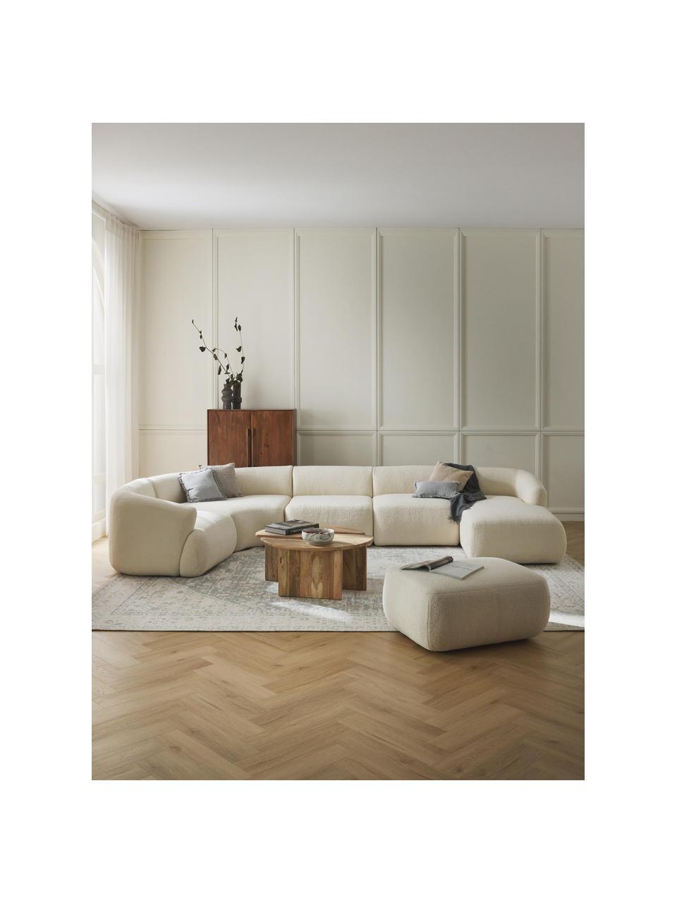 Divano componibile in teddy Sofia, Rivestimento: teddy (100% polipropilene, Struttura: legno di abete rosso, tru, Piedini: plastica Il materiale uti, Teddy bianco latte, Larg. 404 x Prof. 231 cm, chaise longue a sinistra