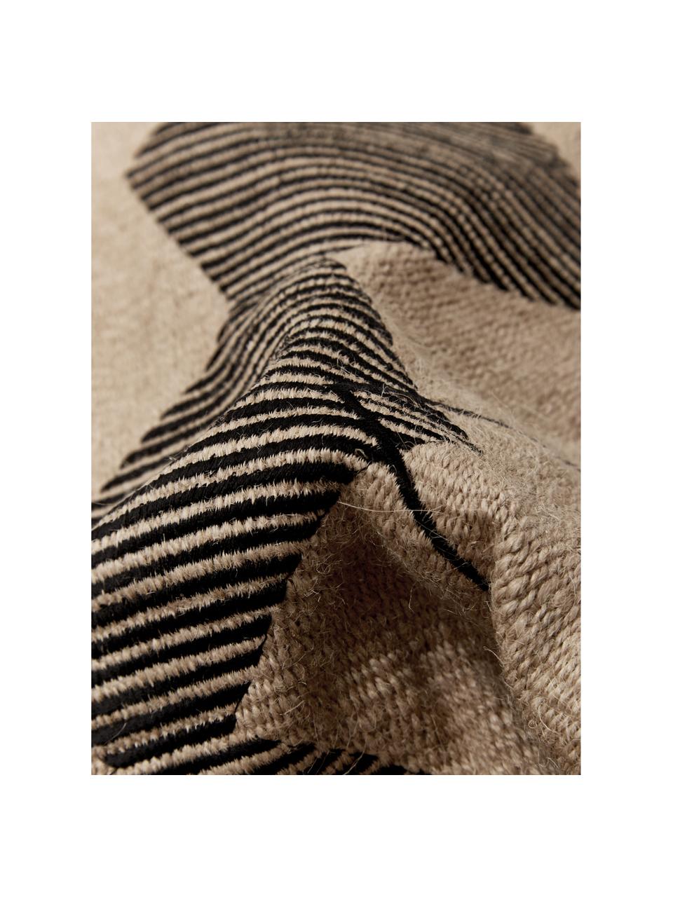 Gedessineerde jute kussenhoes Lubna met borduurwerk, Beige, zwart, B 40 x L 40 cm