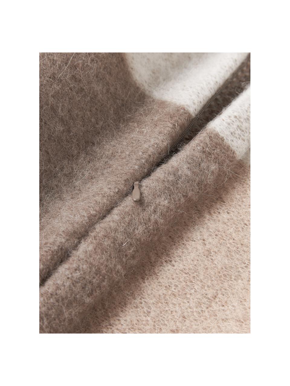 Funda de cojín de mezcla de lana Freya, 40% nylon, 30% lana de alpaca, 30% poliacrílico, Beige, gris pardo, blanco, An 50 x L 50 cm