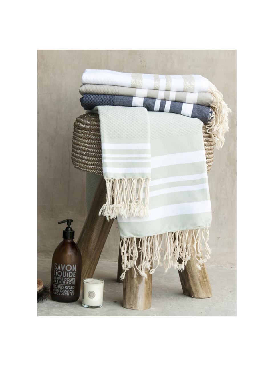 Lot de serviettes de bain légère Hamptons, 3 élém., Gris perle, blanc