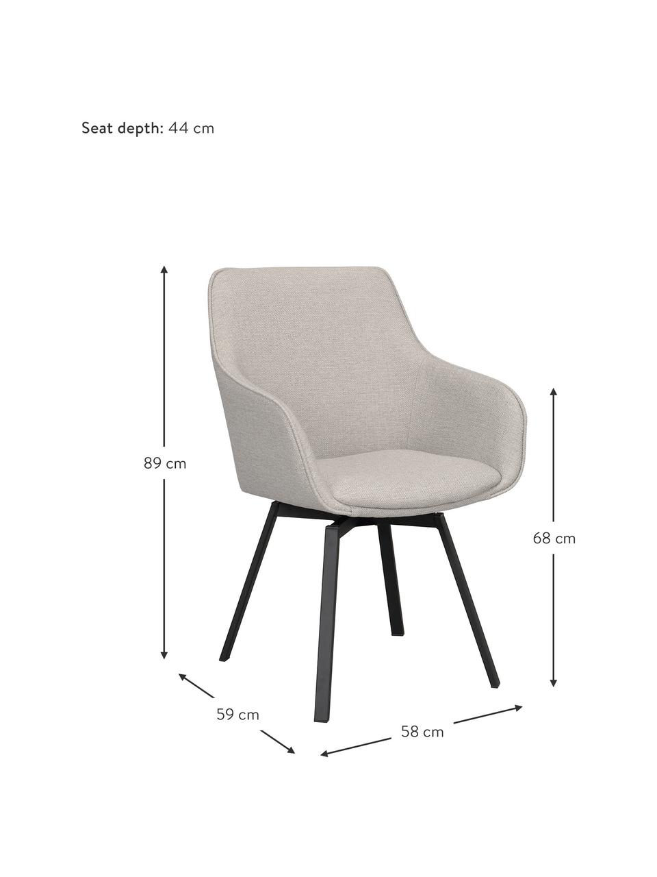 Silla tapizada con reposabrazos giratoria Alison, Tapizado: 100% polipropileno Alta r, Estructura: madera con certificado FS, Patas: metal con pintura en polv, Tejido greige, An 58 x F 59 cm