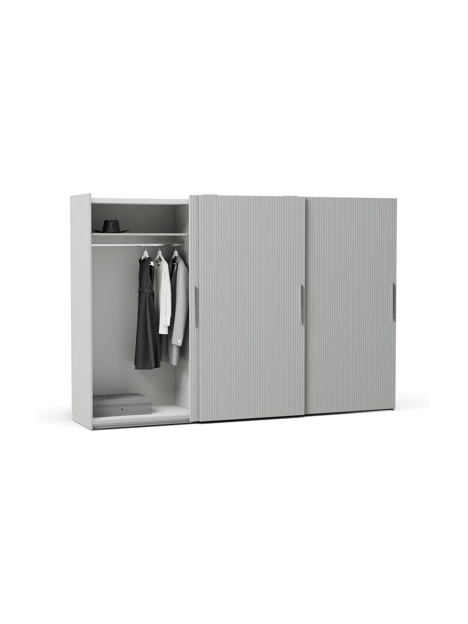 Armario modular Simone, 3 puertas correderas (300 cm), diferentes variantes, Estructura: aglomerado con certificad, Madera, gris, Interior Basic (An 300 x Al 200 cm)