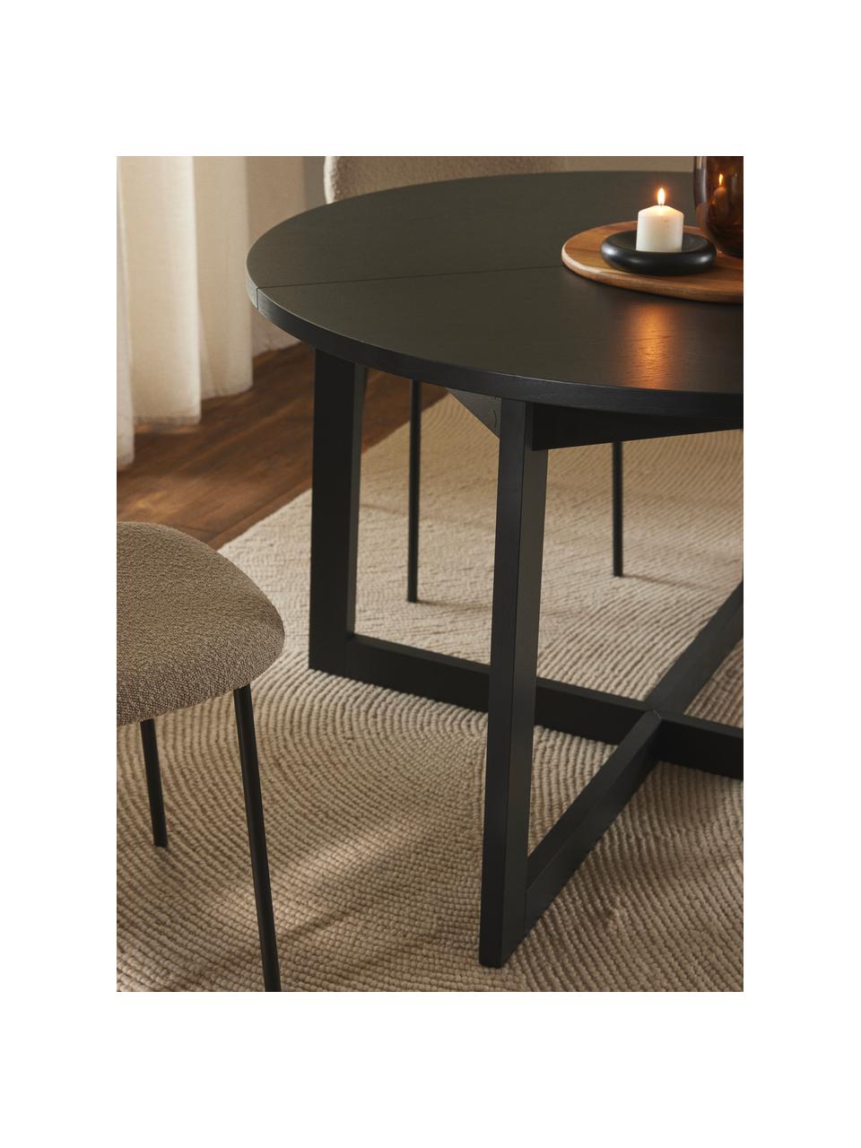 Uitschuifbare eettafel Bennet, 115 - 215 x 75 cm, Tafelblad: MDF met gelakt eikenhoutf, Poten: massief gelakt eikenhout , Zwart gelakt eikenhout, B 115/215 x D 115 cm